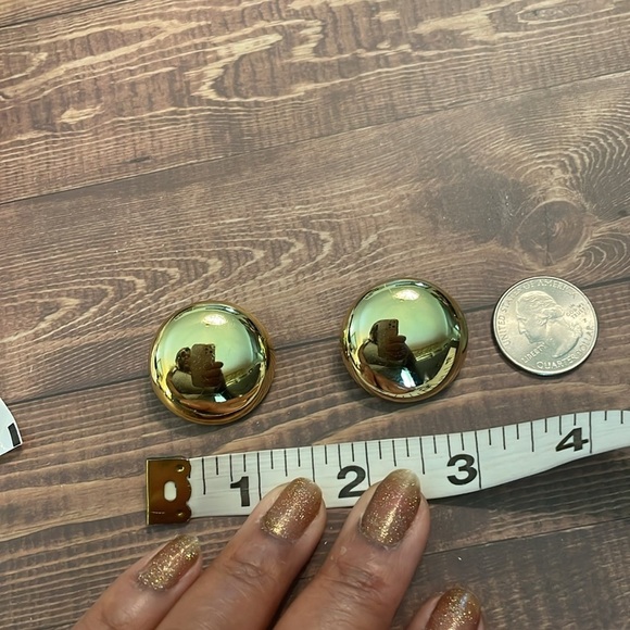 Gold Button Stud Earrings - Picture 8 of 13